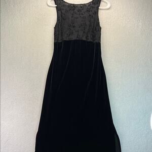 My Michelle Black Maxi Dress Velvet Small Sheer Criss Cross Back Y2K Homecoming